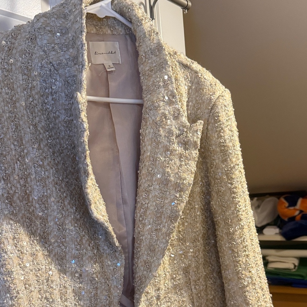 Anthropologie Line & Dot Pearl Cream Sequin Blazer Medium - Picture 3 of 4